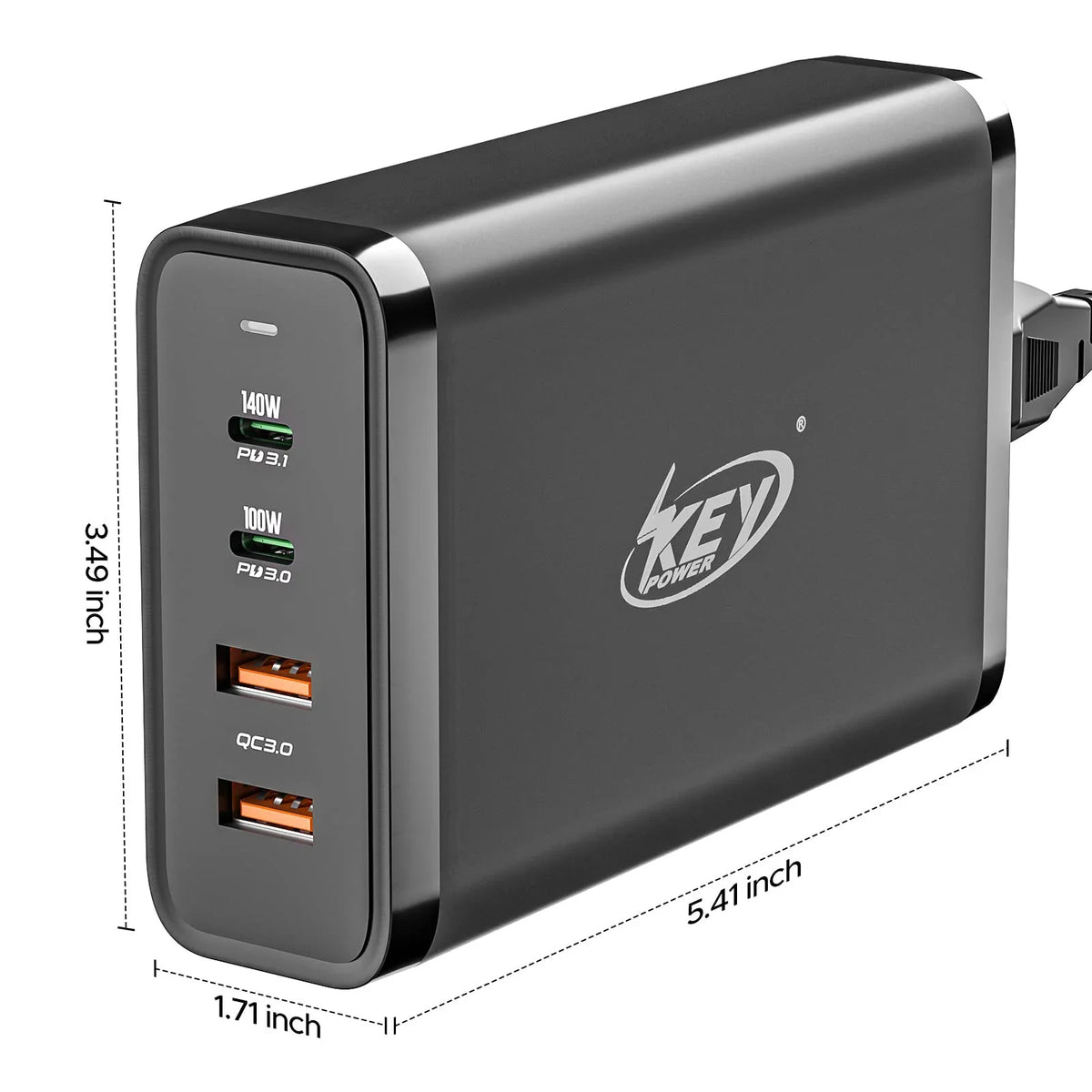 Key Power 245W USB C Charger Station, 140W PD 3.1 GaN Type C Power Adapter with 4Port Fast Charge for Air/ Pro 16", XPS, iPad, iPhone, Galaxy, Steam Deck