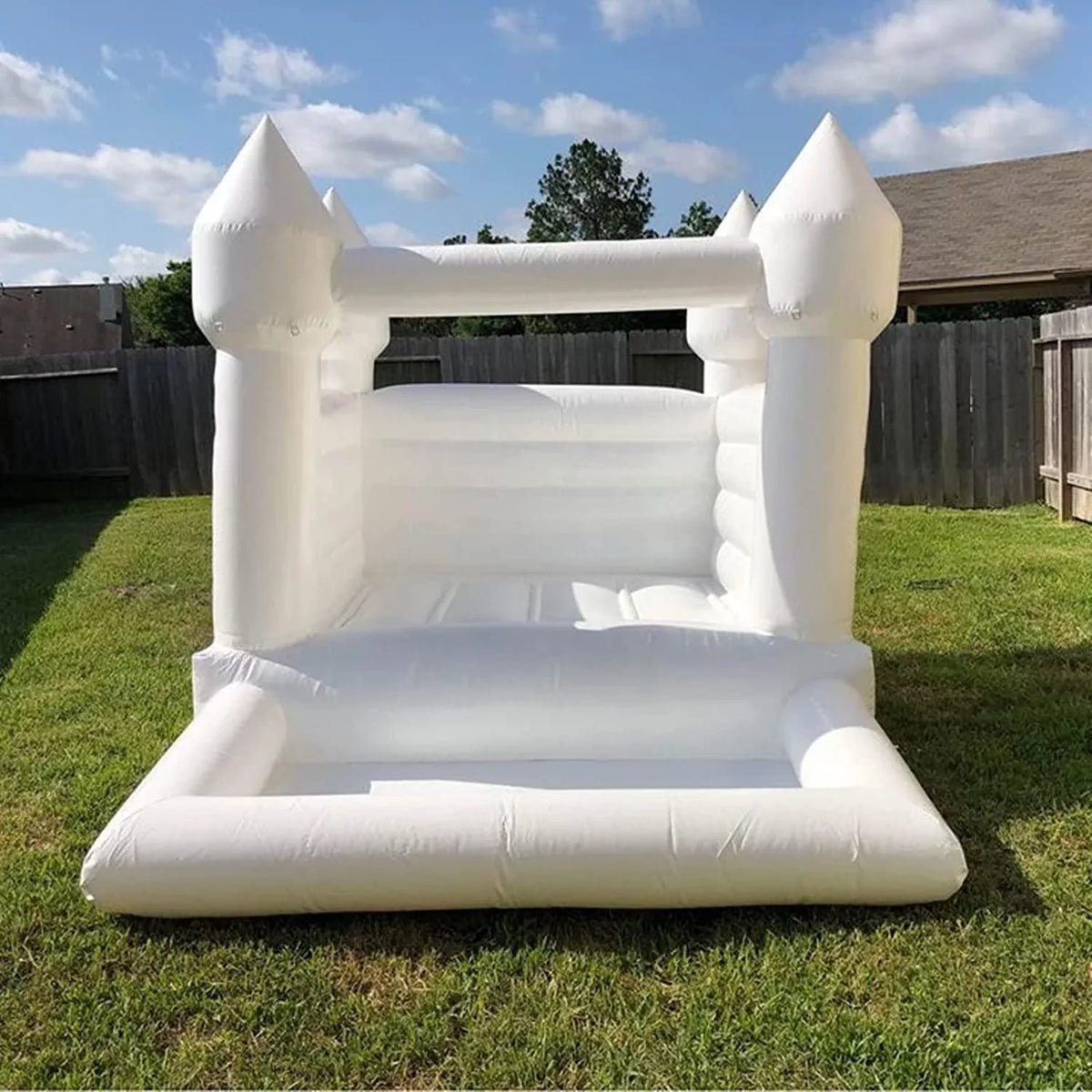 Connsann White Bounce House Commericial Grade PVC Jump Castle with Blower & Ball Pit for Kids Outdoor Indoor Party