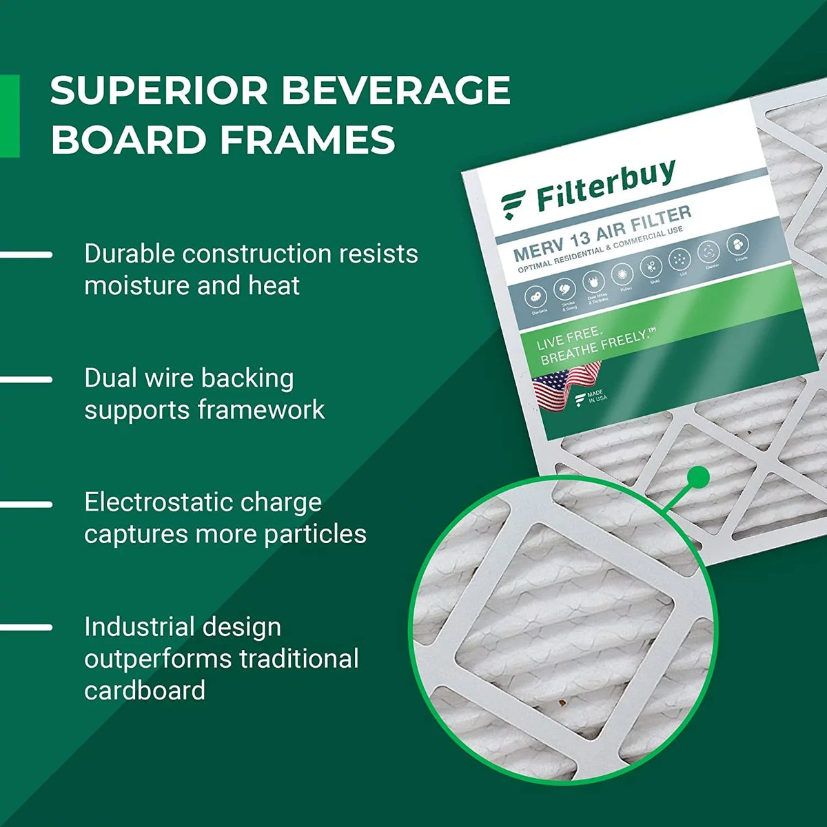 Filterbuy 15x20x1 MERV 13 Pleated HVAC AC Furnace Air Filters (2-Pack)