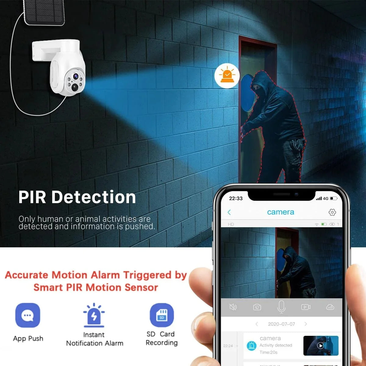 100% Wire-Free Wireless Rechargeable Battery Solar Powered Outdoor 1080P Home PTZ 2.4G WiFi Security Camera PIR Motion Recording Two-Way Audio IP65 Weatherproof Color Night Vision AT-S700