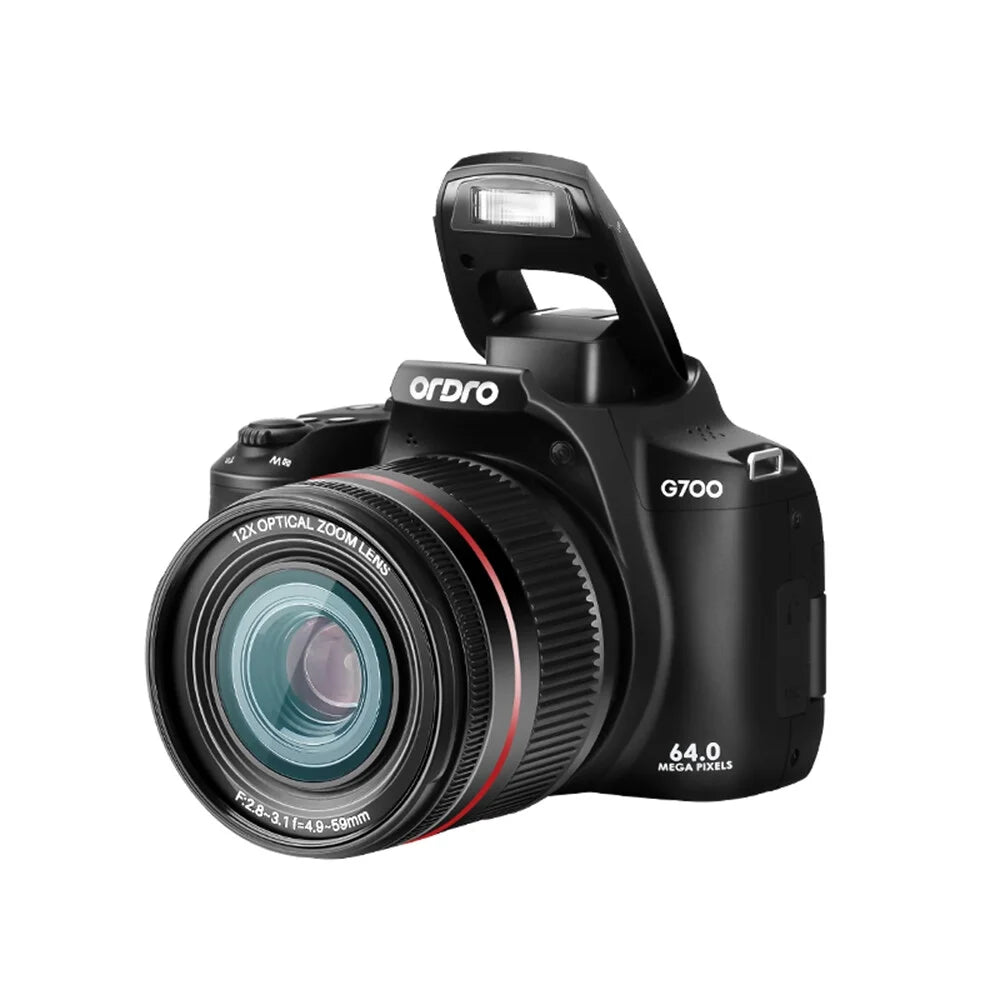 ORDRO G700 4K Digital Camera WiFi Digital Video Camera Camcorder 64MP 3.0 Inch IPS Screen 12X Optical Zoom Auto/Manual Focus Built-in Flash Battery Electronic Stabilization with Strap for Vlogging