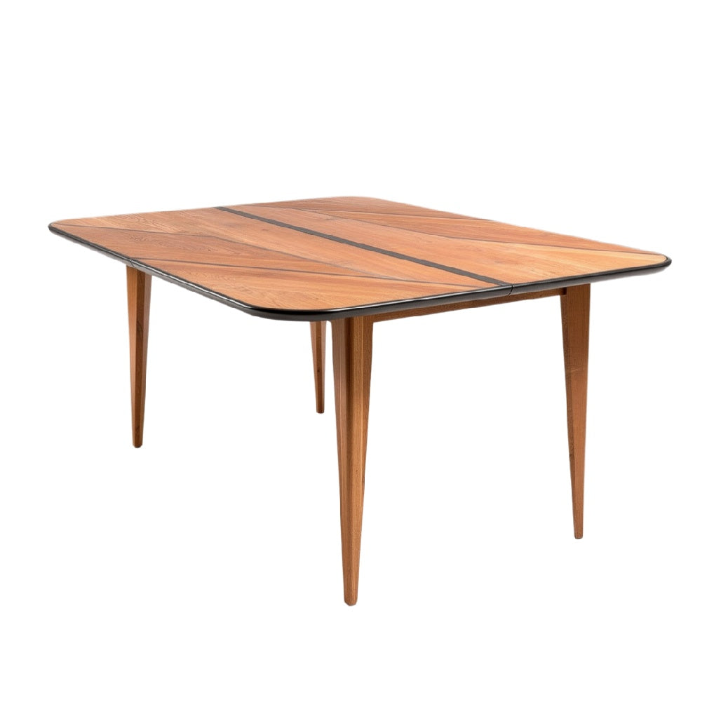 Mid-Century Modern Rectangular Wooden Dining Table with Sleek Metal Trim