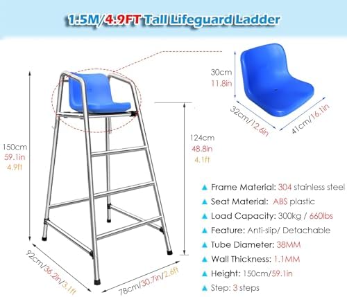 Lifeguard Chair Lifeguarding Sports Refereeing Stable Base with Narrowing Corners Armless Comfortable Seat Outdoor Use Life Guard Chair,Durable Lifeguard Chair - Weather-Resistant Free-Stand