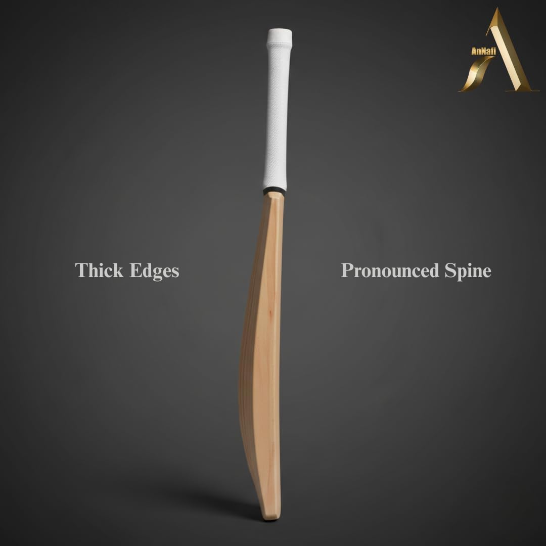 AnNafiÂ® Kashmir Willow Cricket Bat for Leather Ball | Premium Quality| Top Grade Custom Made Thick Edge Light Weight T20 Short Handle| Full Size Bat Cover|Scuff Sheet.