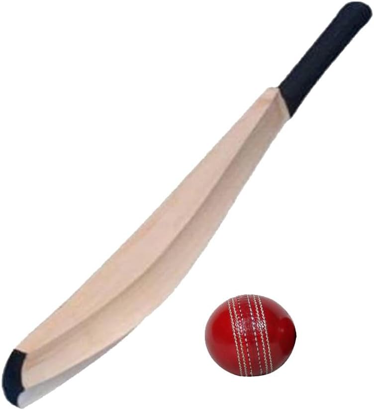 Cricket Practice Bat, Plain Kashmiri Willow, Wooden, Black Handle