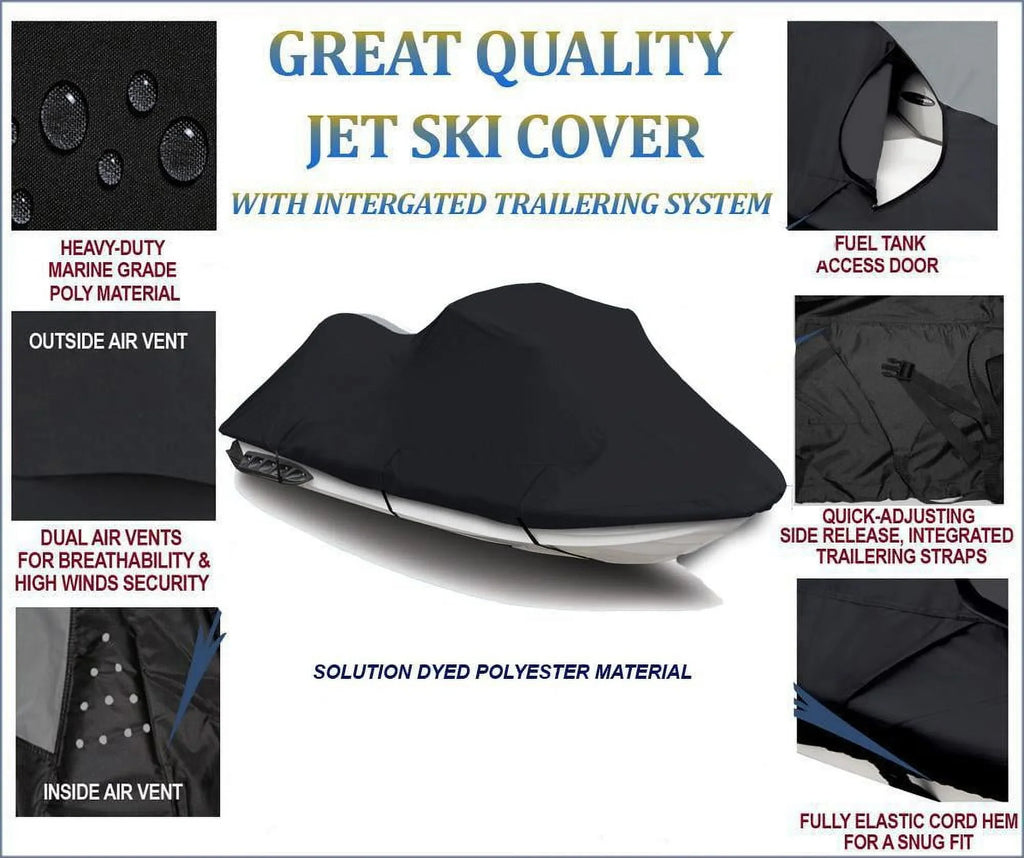 BLACK TOP OF THE LINE JET SKI Cover Compatible for YAMAHA Jet Ski PWC Cover Wave Runner III 650 1990 1991 1992 1993 1994 1995 1996 1997 2 Seater