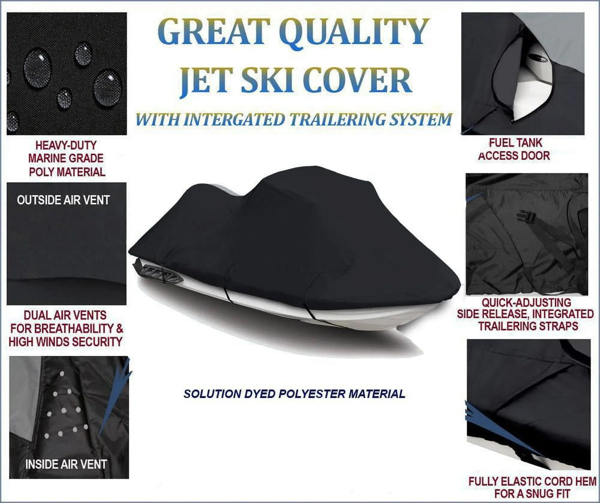 BLACK TOP OF THE LINE JET SKI Cover Compatible for YAMAHA Jet Ski PWC Cover Wave Runner III 650 1990 1991 1992 1993 1994 1995 1996 1997 2 Seater