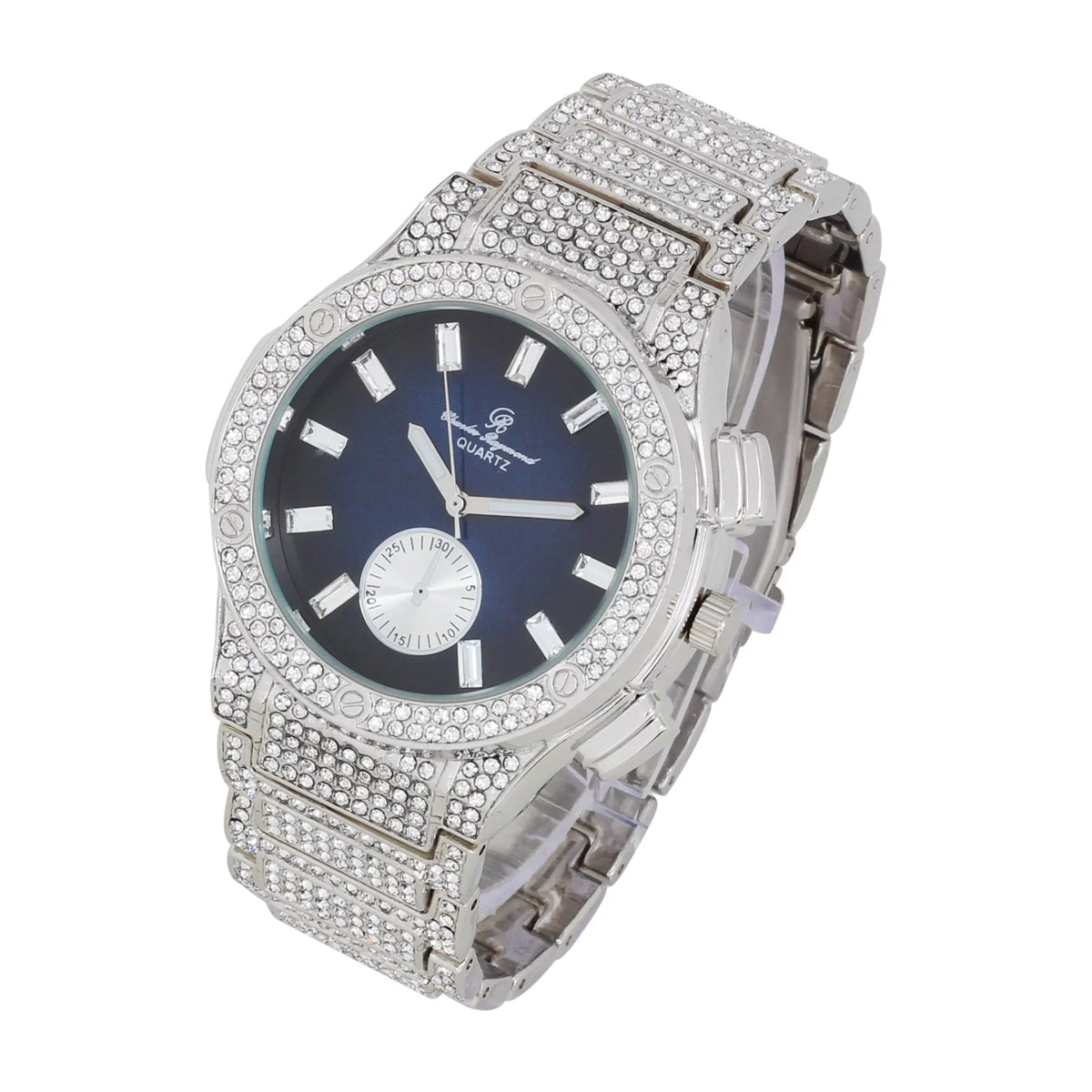 Charles Raymond Big Bling Watch Inspired by Hip Hop - Men's Iced Out Timepiece- Diamond Rhinestones on Blast - ST10311 MB SLV Blue -C