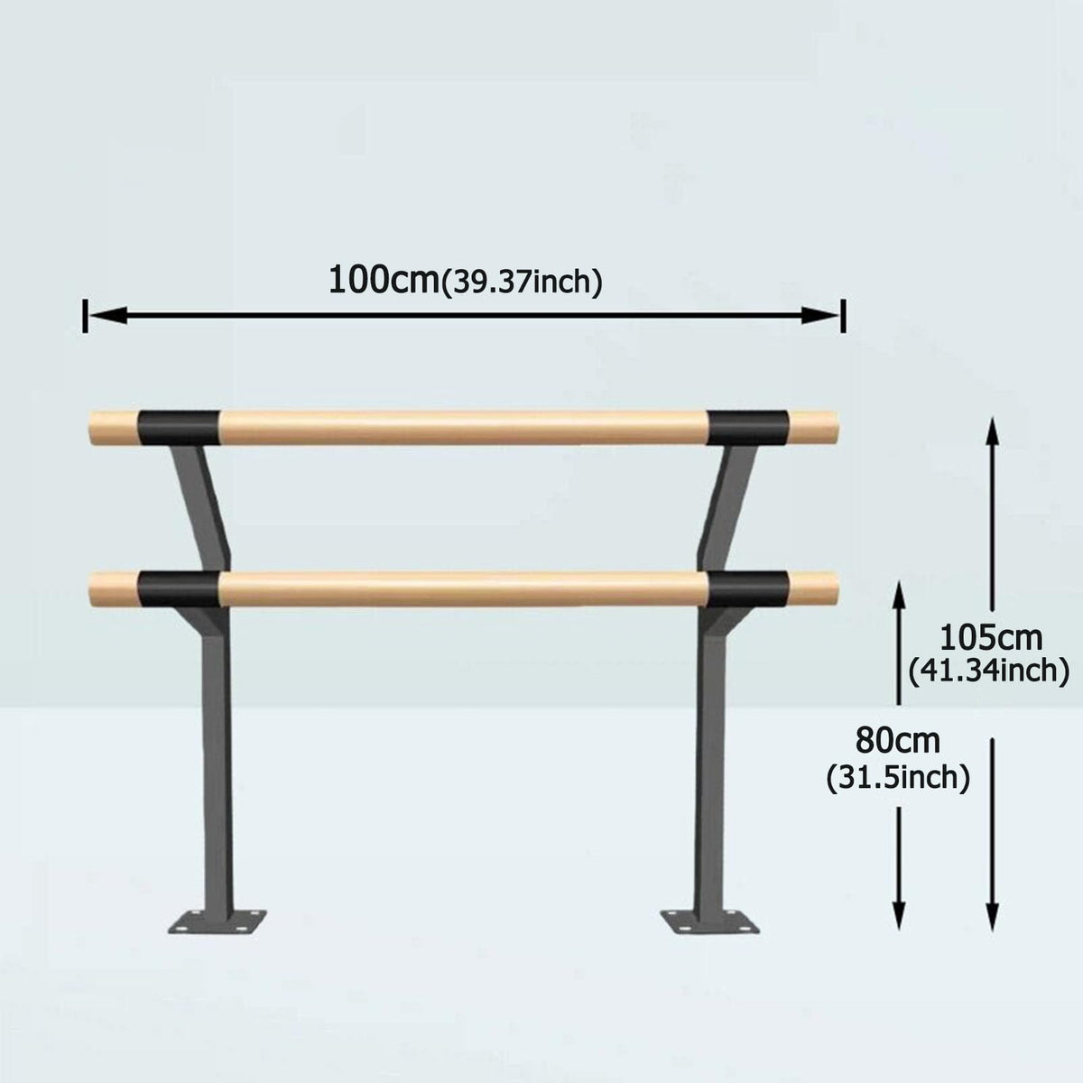 Double Floor Mounted Ballet Barre, Solid Wood Dance Bar with Manganese Steel Core, Heavy Duty Stretching Barre for Home Studio, Ballet Pilates Fitness Training for Kids and Adults