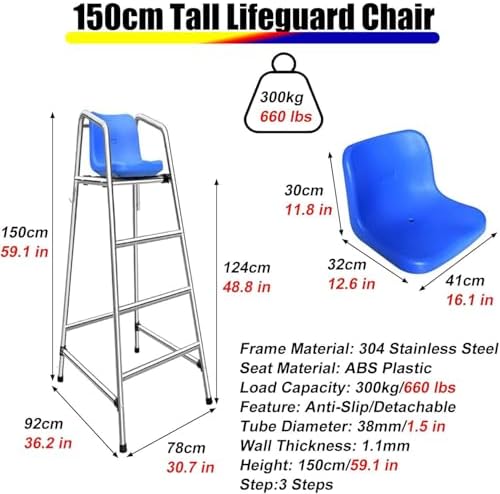Lifeguard Chair Lifeguarding Sports Refereeing Stable Base with Narrowing Corners Armless Comfortable Seat Outdoor Use Life Guard Chair,Detachable Extra Tall Chair for Lifeguards/Referees 1.