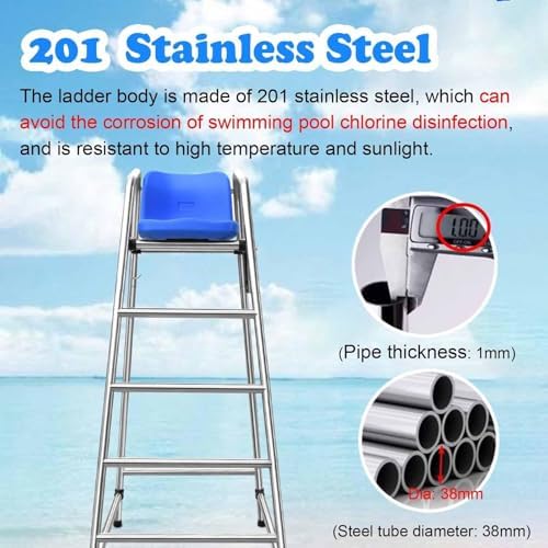 Lifeguard Chair Lifeguarding Sports Refereeing Stable Base with Narrowing Corners Armless Comfortable Seat Outdoor Use Life Guard Chair,High Referee Observation Lifeguard Chair 150cm for Poo
