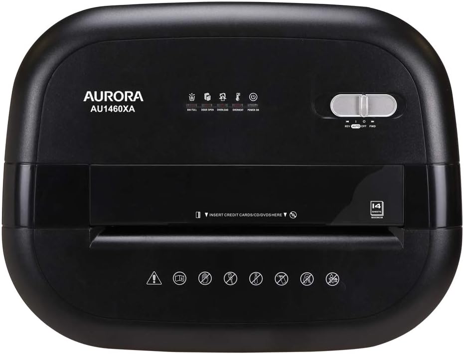 Aurora Anti-Jam 14-Sheet Crosscut Paper/CD and Credit Card Shredder/with 6-Gallon pullout Basket 120 Minutes Continuous Run Time