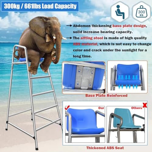 Lifeguard Chair Lifeguarding Sports Refereeing Stable Base with Narrowing Corners Armless Comfortable Seat Outdoor Use Life Guard Chair,Life-Guard Chair with Sunshade Hole Removable Commerc