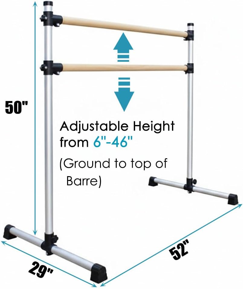 UMEKEN Wood/Aluminum/Steel Ballet Barre 4 Foot Portable Barre Bar Home Adjustable Freestanding Ballet Stretch Dance Bar for Kids Adult with Carry Bag
