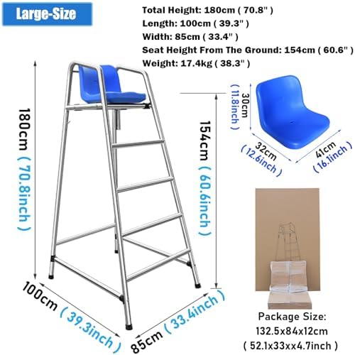 Lifeguard Chair Lifeguarding Sports Refereeing Stable Base with Narrowing Corners Armless Comfortable Seat Outdoor Use Life Guard Chair,Life-Guard Chair with Sunshade Hole Removable Commerc