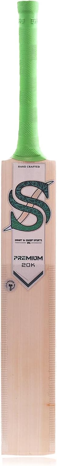 Smart & Sharp Premium 20K Cricket Bat, English Willow, Full Size, Green Handle with Cover