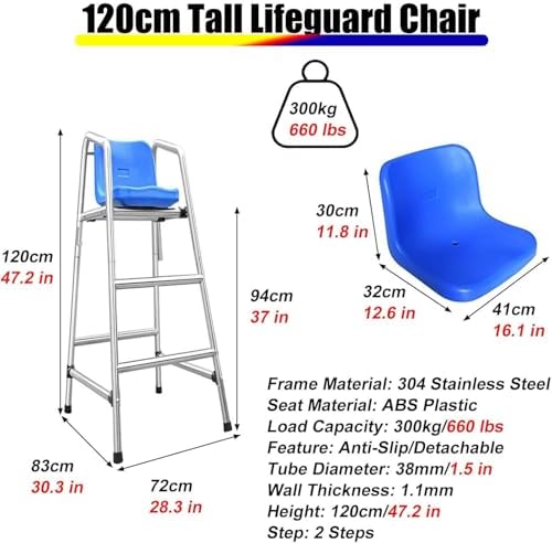 Lifeguard Chair Lifeguarding Sports Refereeing Stable Base with Narrowing Corners Armless Comfortable Seat Outdoor Use Life Guard Chair,Lifeguard Chair Stainless Steel Tall Observation Chai