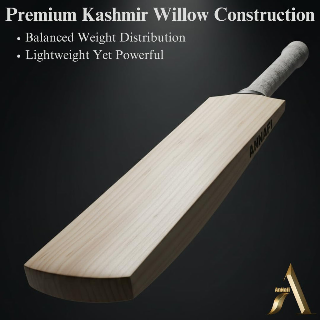 AnNafiÂ® Kashmir Willow Cricket Bat for Leather Ball | Premium Quality| Top Grade Custom Made Thick Edge Light Weight T20 Short Handle| Full Size Bat Cover|Scuff Sheet.