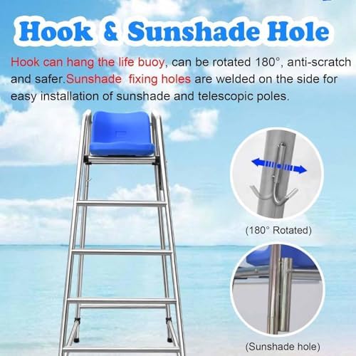 Lifeguard Chair Lifeguarding Sports Refereeing Stable Base with Narrowing Corners Armless Comfortable Seat Outdoor Use Life Guard Chair,High Referee Observation Lifeguard Chair 150cm for Poo