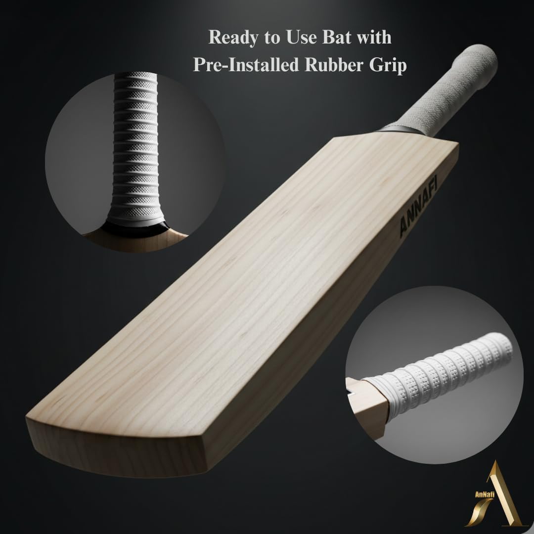 AnNafiÂ® Plain Kashmiri Willow Cricket Bat Free MRF Genius Emboss Sticker | Premium Quality | Regular Size Short Handle | Full Size Cover, Pre- Fitted Toe Guard, Anti Scuff Sheet & Fiber Tape