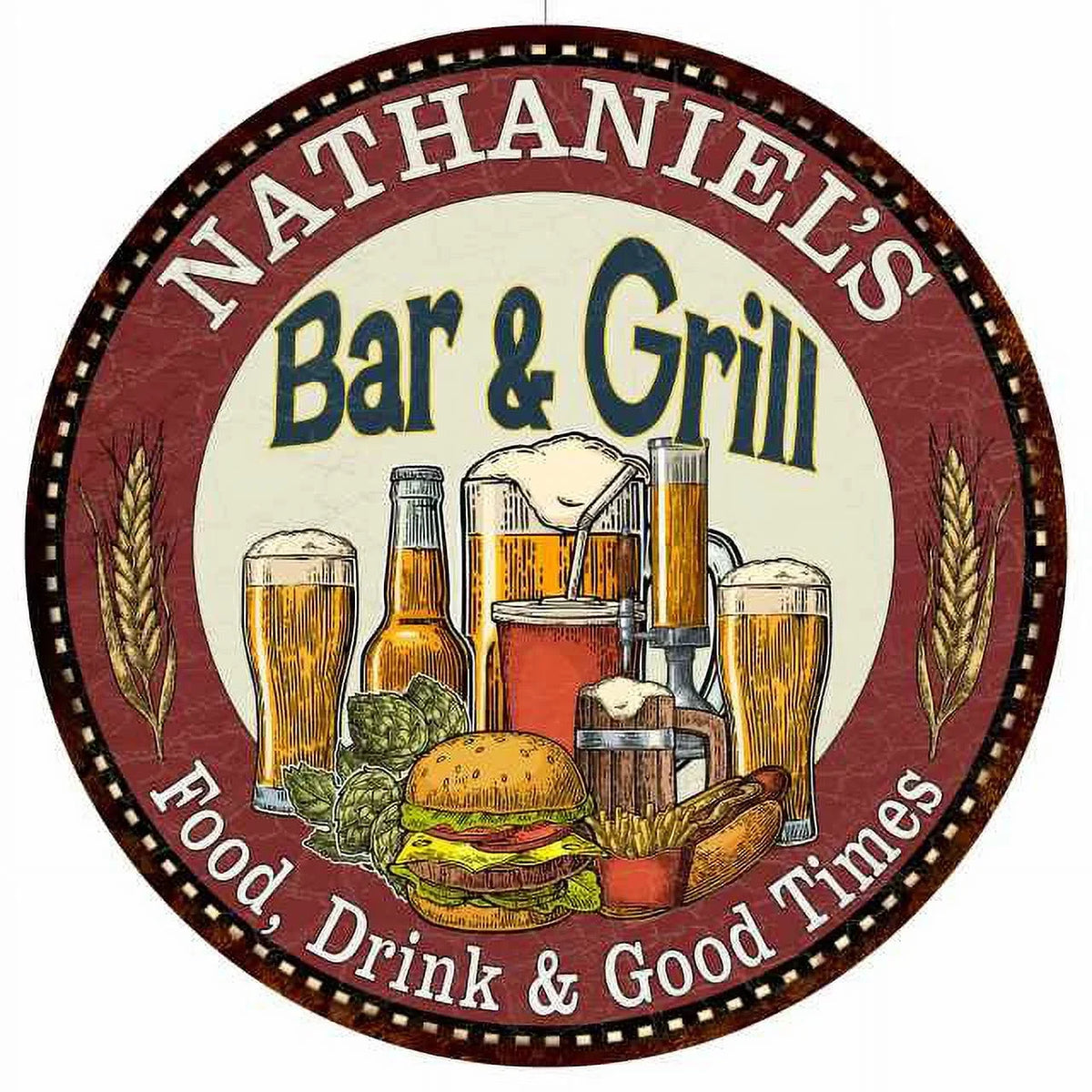 NATHANIEL'S Bar and Grill 12" Round Metal Sign Kitchen Wall Decor 200120020495