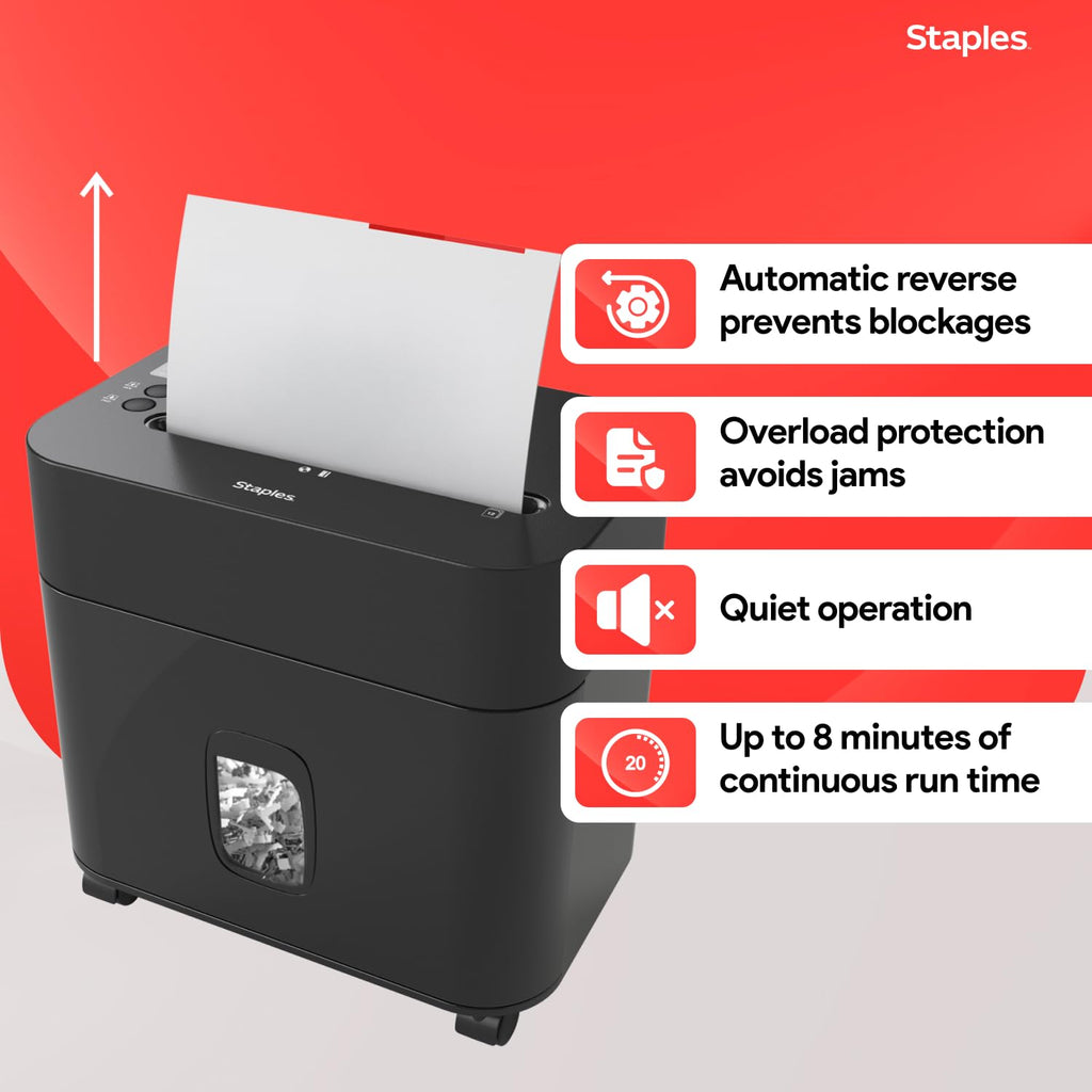 Staples 12-Sheet Micro-Cut Paper Shredder, High-Security, Anti-Jam, Black