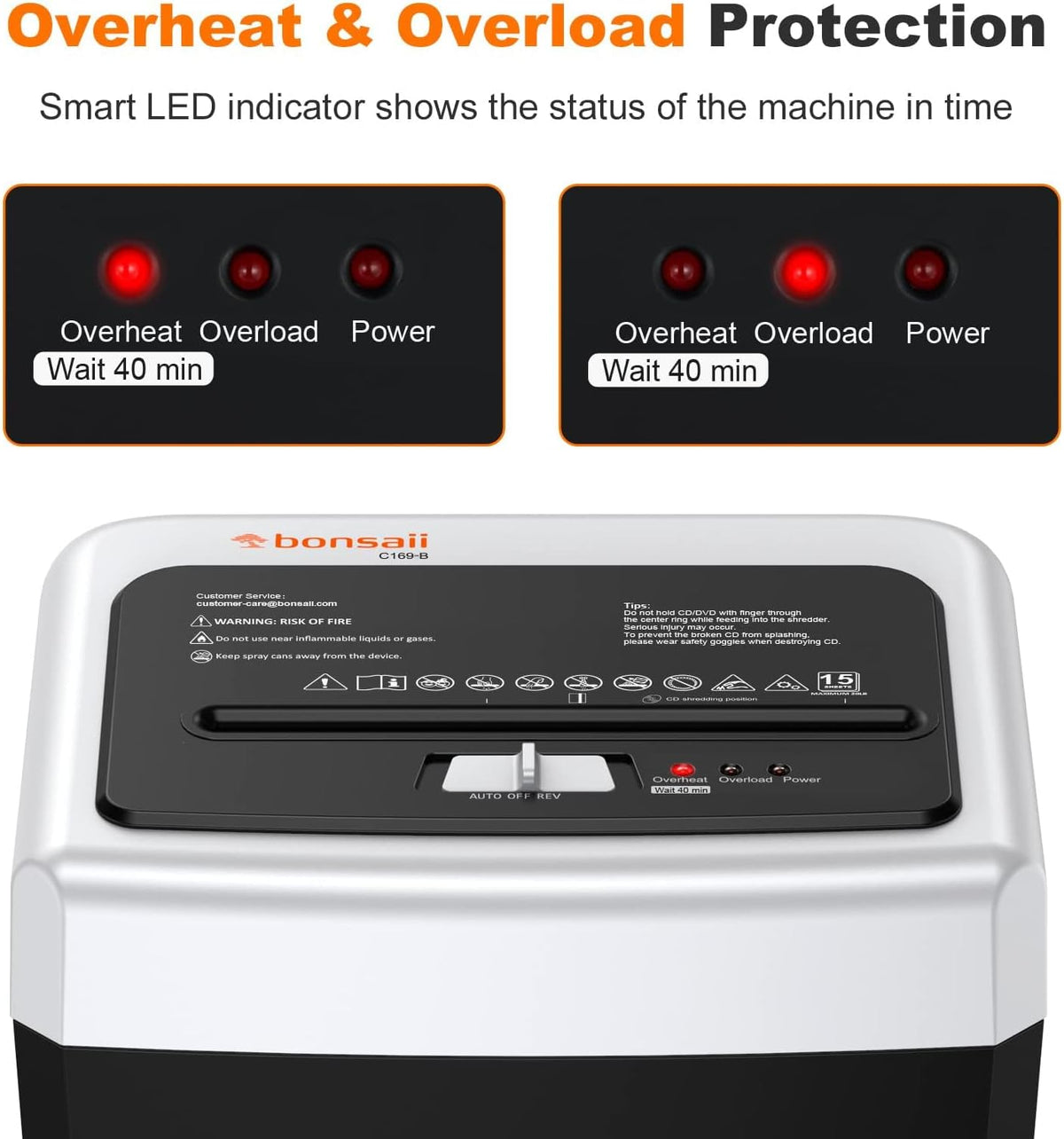 Bonsaii 15-Sheet Cross-Cut 40-Min Heavy Duty Paper Shredder for Home Office
