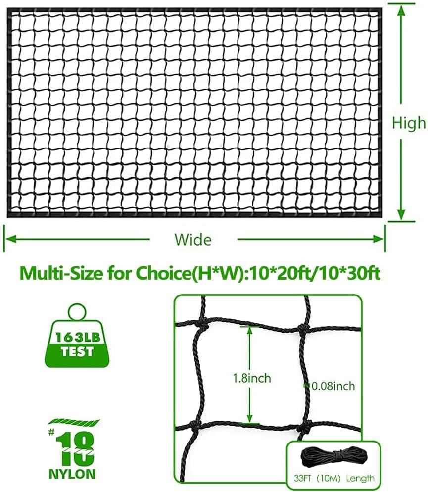 Baseball Softball Backstop Nets, Heavy Duty Sports Netting Barrier #18 Baseball Netting 10'x10'/10'x20'/15'x15'â¦