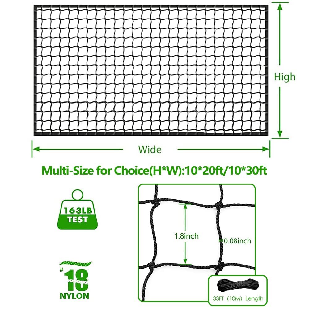 Baseball Softball Backstop Nets, Heavy Duty Sports Netting Barrier #18 Baseball Netting 10'x10'/10'x20'/15'x15'â¦