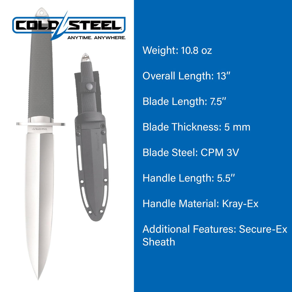 COLD STEEL Tai Pan 7.5" VG-10 San Mai Spear Point Razor-Sharp Blade 5.5" Kray-Ex Handle Fixed Blade Knife w/Secure-Ex Sheath