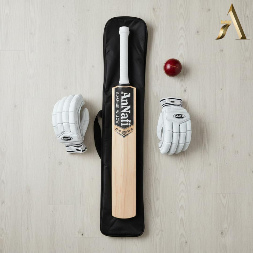 AnNafiÂ® Kashmir Willow Cricket Bat for Leather Ball | Premium Quality| Top Grade Custom Made Thick Edge Light Weight T20 Short Handle| Full Size Bat Cover|Scuff Sheet.