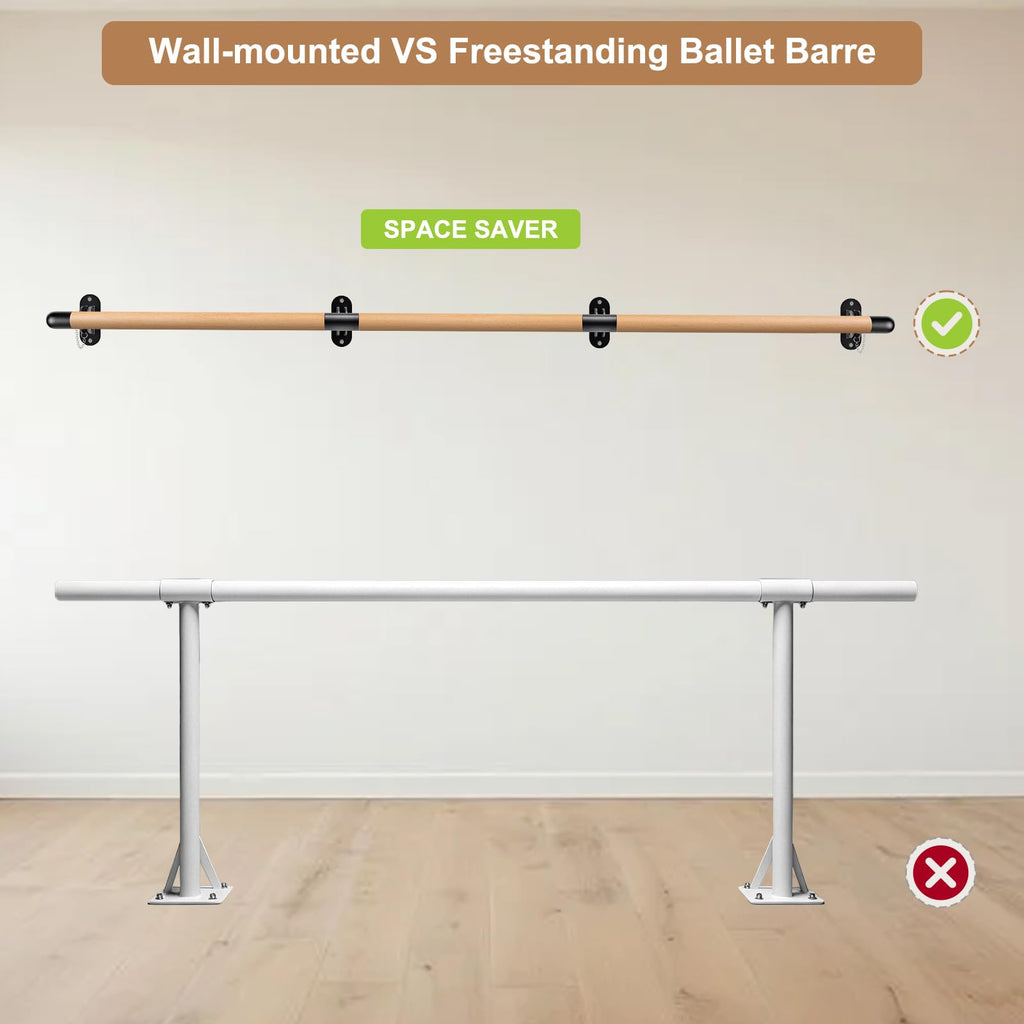 Dolibest Space Saver, Ballet Barre, Wall Mounted Traditional Wood Ballet Barre System Stretch/Dance for Home Barre Workout Equipment, Height Adjustable, for Kids and Adults