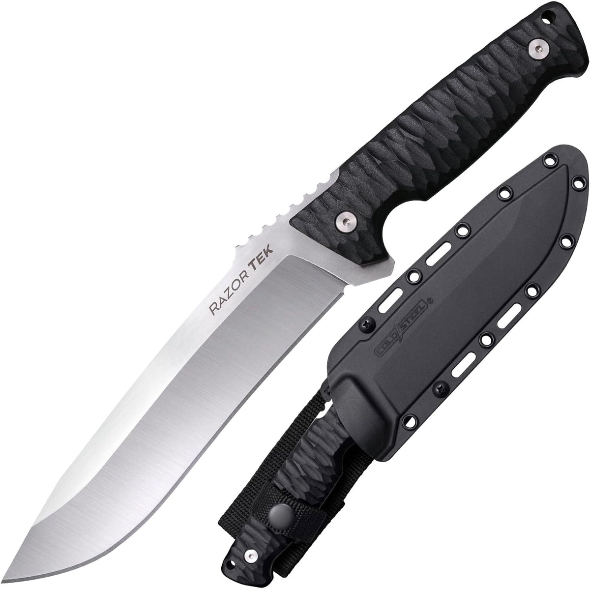 Cold Steel Razor Tek 6.5" 4116 Stainless Steel Recurve Fixed Blade EDC Outdoor Camping Hunting Utility Knife, 5 1/8" Ergonomic Textured Handle, Weather-Resistant Secure-Ex Sheath