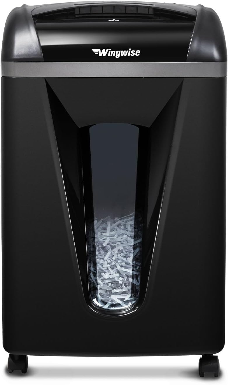 Wingwise Paper Shredder for Home, 15 Sheets Heavy Duty Cross Cut Shredders for Office, P-4, 15 Mins Runtime, 5.8-Gal Bin with Transparent Window, Shreds Credit Cards & CDs, Staples & Paper Clips