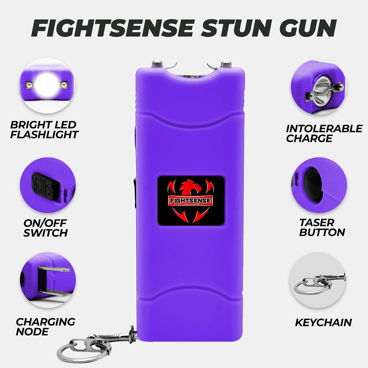 FIGHTSENSE (12 pcs) Wholesale Bulk Stun Gun Flashlight for Men and Women self Defense Device, Rechargeable Stun Gun, Nylon Holsters
