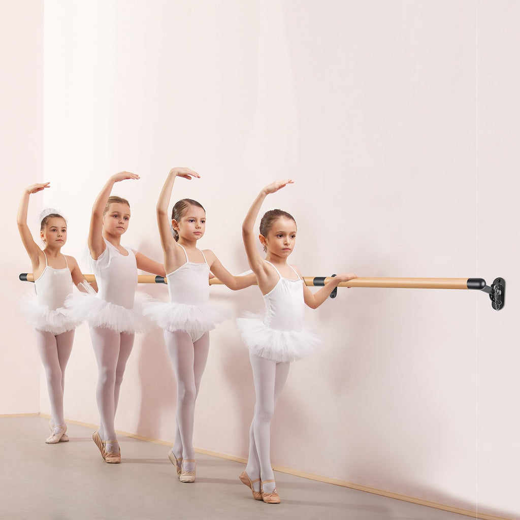 Kipika Wall Mounted Traditional Solid Wood Ballet Barre, Freestanding Ballet Barre, Stretch/Dance Bar for Home Workout Dance Equipment, Durable Metal Support, Height Adjustment