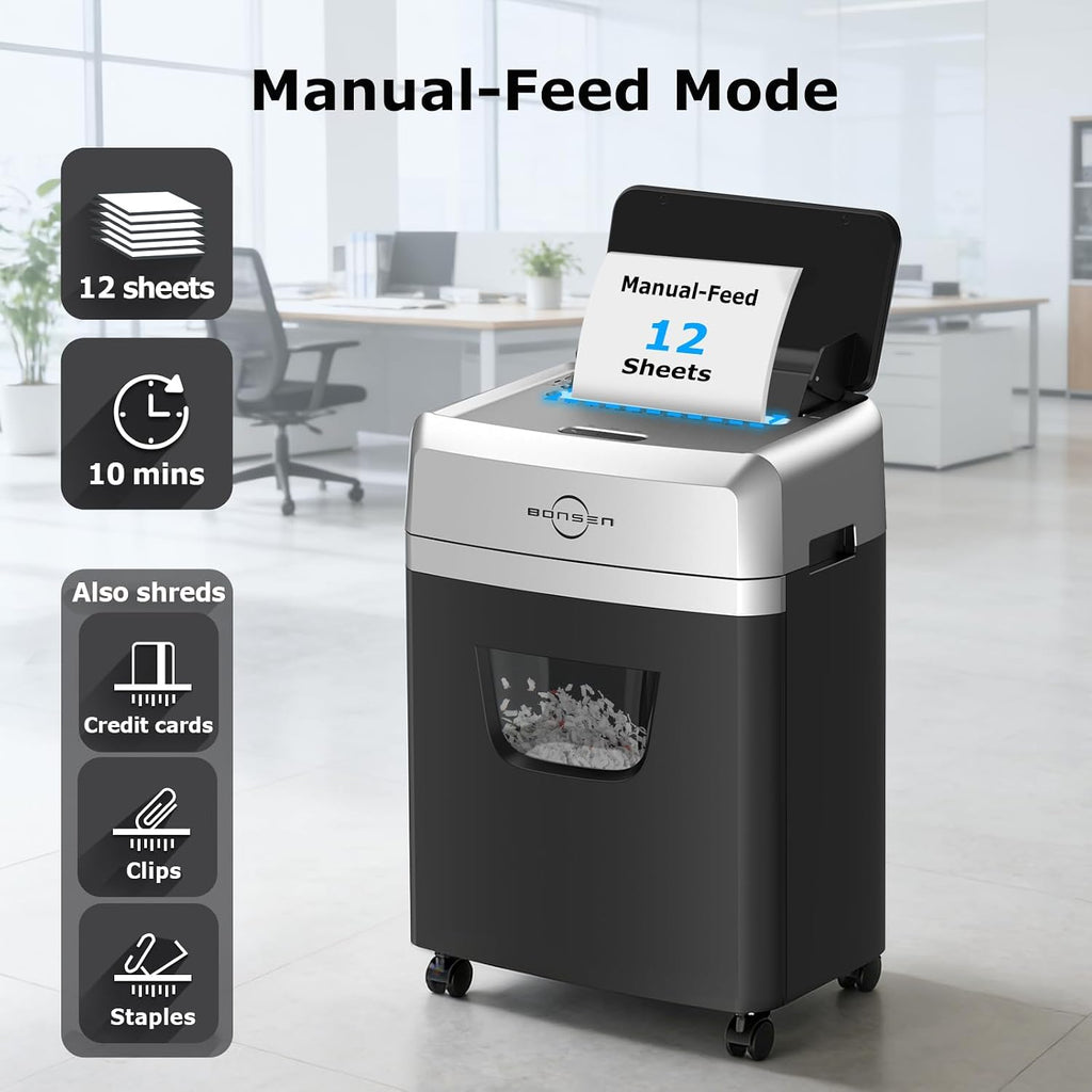 BONSEN 150-Sheet Autofeed Micro-Cut Heavy Duty Paper Shredder for Office