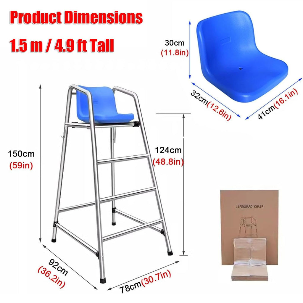 47/59/71 in Tall Stainless Steel Lifeguard Chair Loads 660 LBS, Referee Chair Stand, Outdoor Life Guard Chairs with Umbrella Holder for Deck Pool Bar Beach(120cm/3.94ft Tall)