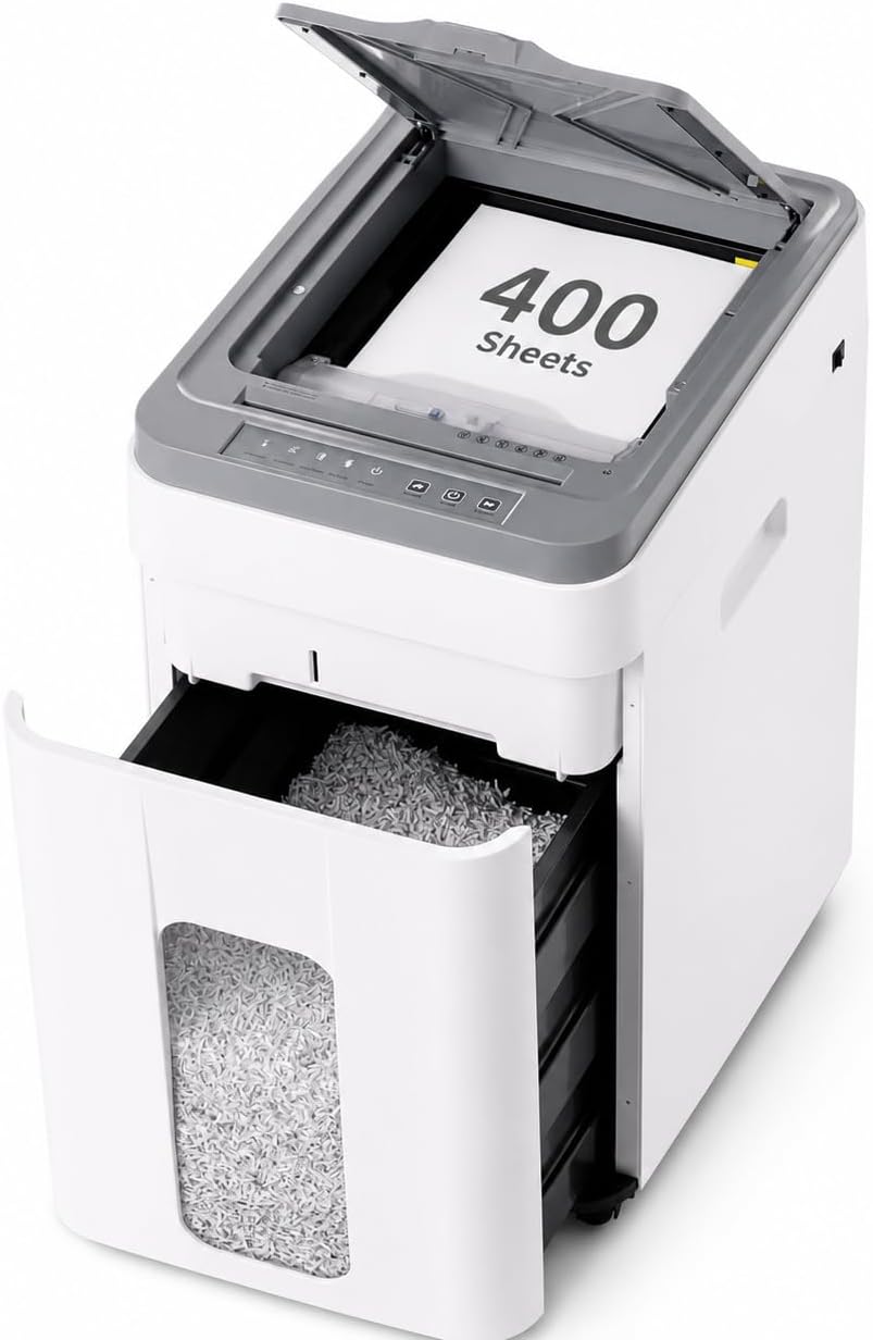 Auto Feed Paper Shredder 400-Sheet Micro Cut Security Level P-5