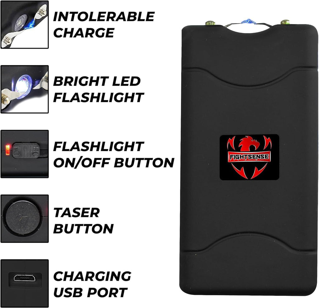 FIGHTSENSE (12 pcs) Wholesale Bulk Stun Gun Flashlight for Men and Women self Defense Device, Rechargeable Stun Gun, Nylon Holstersâ¦