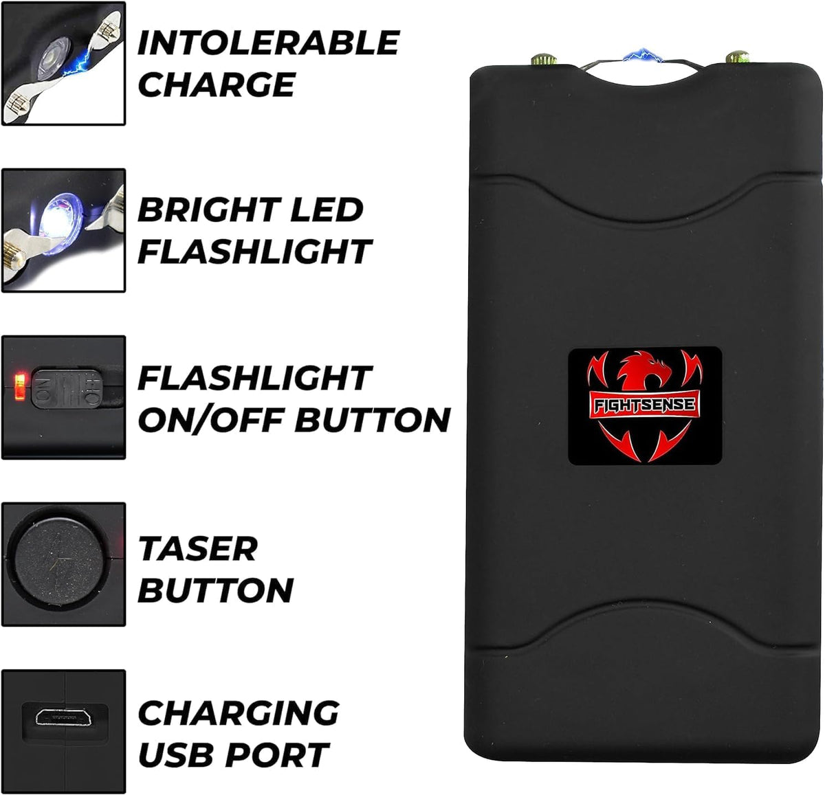 FIGHTSENSE (12 pcs) Wholesale Bulk Stun Gun Flashlight for Men and Women self Defense Device, Rechargeable Stun Gun, Nylon Holstersâ¦