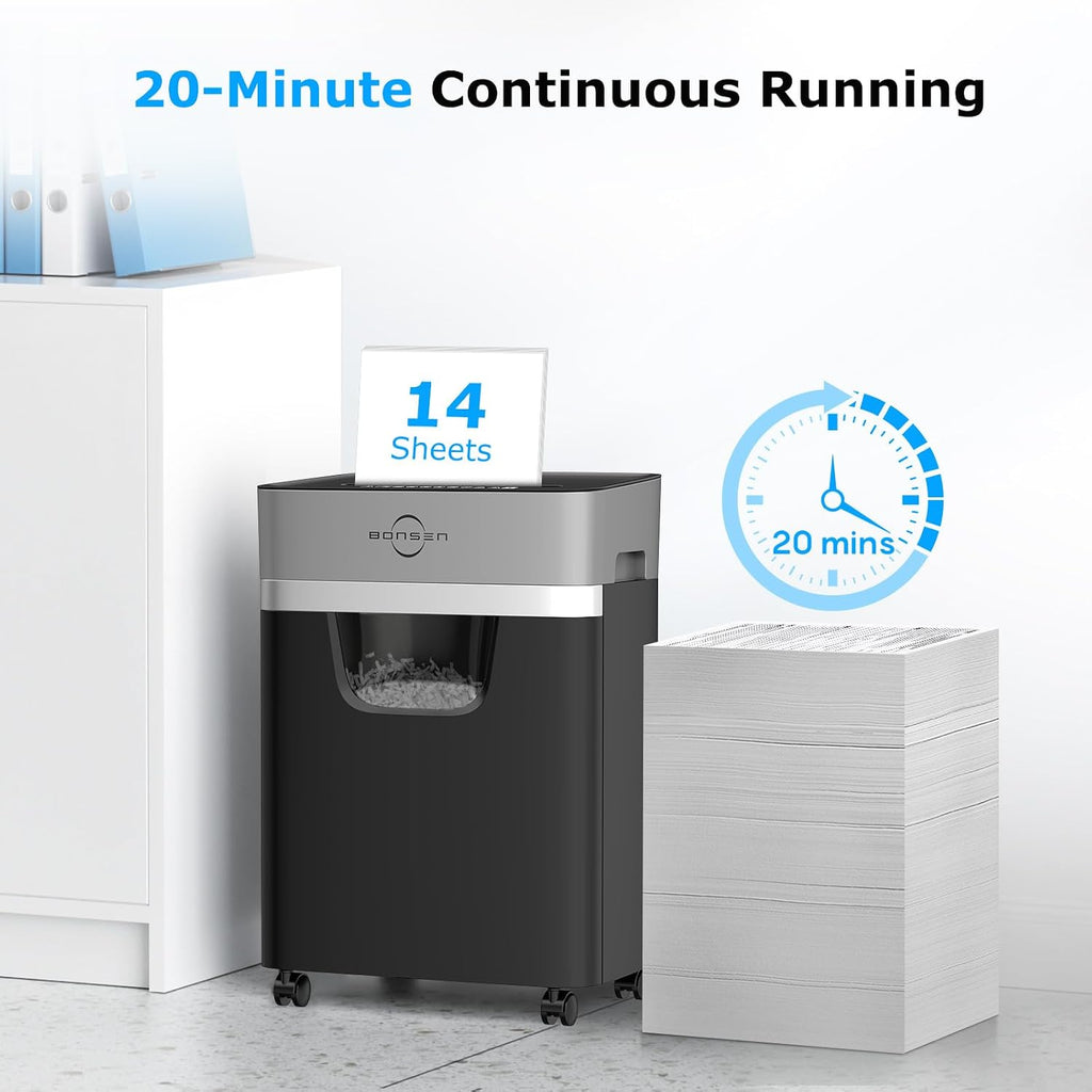 BONSEN 14-Sheet Cross Cut Heavy Duty Paper Shredder for Home Office