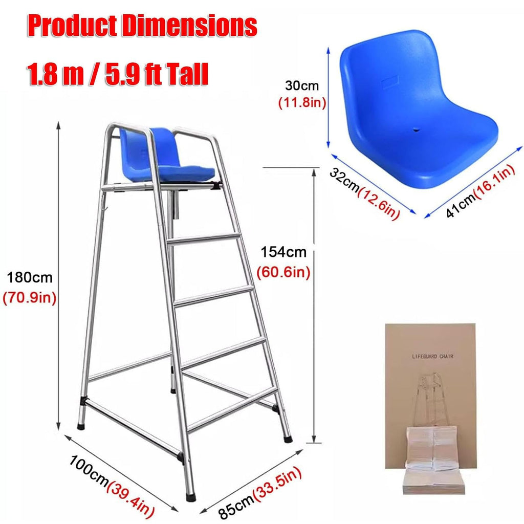 Tennis Volleyball Referee Chair Stand, 120 150 180 cm High Stainless Steel Lifeguard Chair for Pools Patio Lake Beach, Outdoor Extra Tall Life Guard Deck Chairs/Bar Stool(150cm/4.9ft Tall)