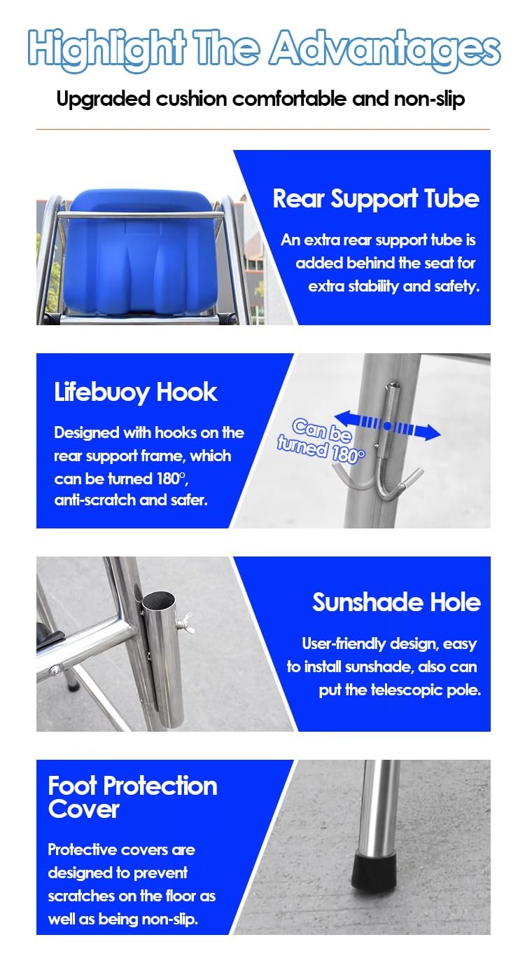 Tennis Volleyball Referee Chair Stand, 120 150 180 cm High Stainless Steel Lifeguard Chair for Pools Patio Lake Beach, Outdoor Extra Tall Life Guard Deck Chairs/Bar Stool w/Comfortable Seat(180cm/71in