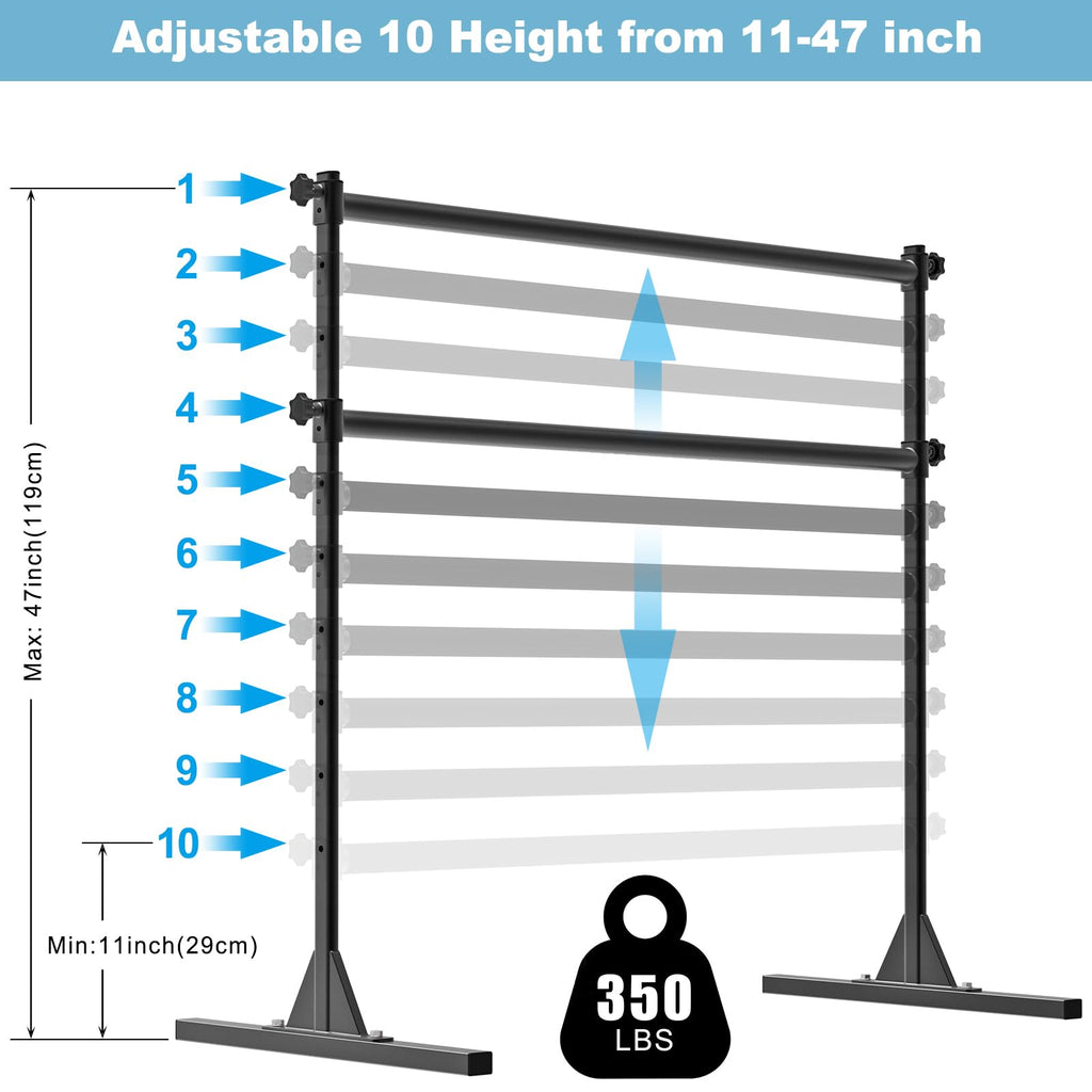 BeneLabel 4FT/5FT/6FT Height Adjustable Freestanding Ballet Barre with Fabric Sleeve Portable Double Ballet Bar 350 lbs Capacity Heavy Duty Dance Barre for Home Workout, Stretch