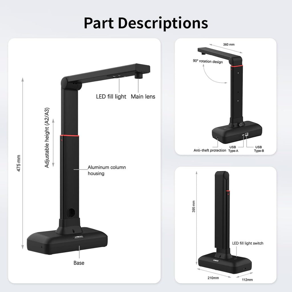 VIISAN Document Scanner, USB 23MP Document Camera, Capture Size Up to A2