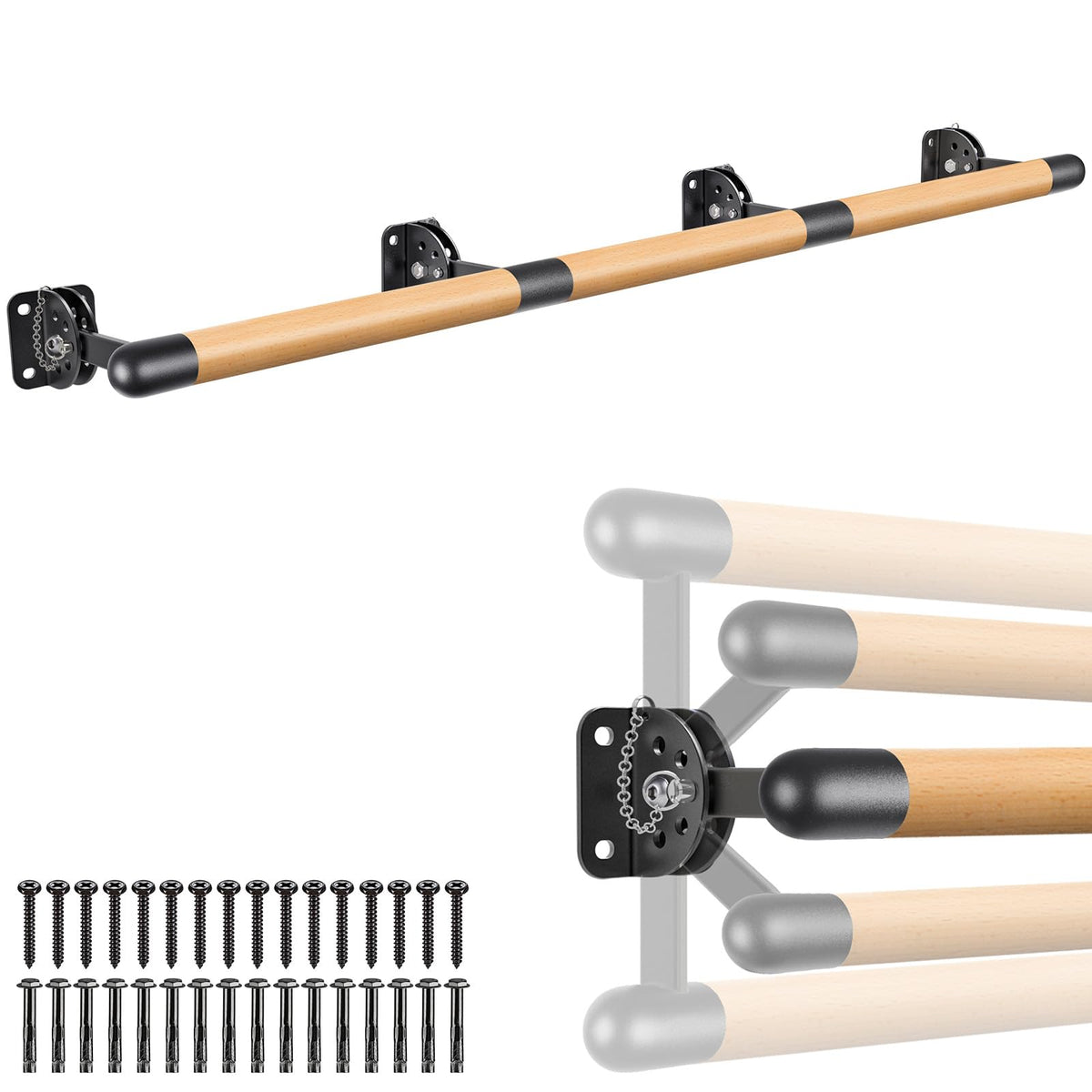 Dolibest Space Saver, Ballet Barre, Wall Mounted Traditional Wood Ballet Barre System Stretch/Dance for Home Barre Workout Equipment, Height Adjustable, for Kids and Adults