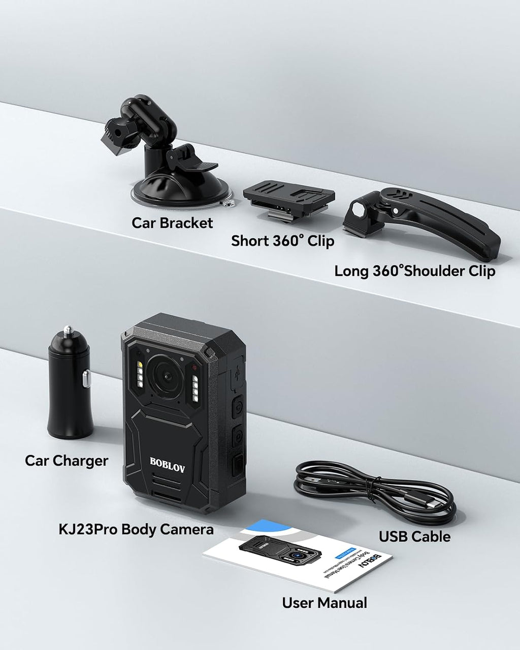 BOBLOV KJ23Pro 2K 128GB Body Worn Camera with Night Vision, 4000mAh Battery