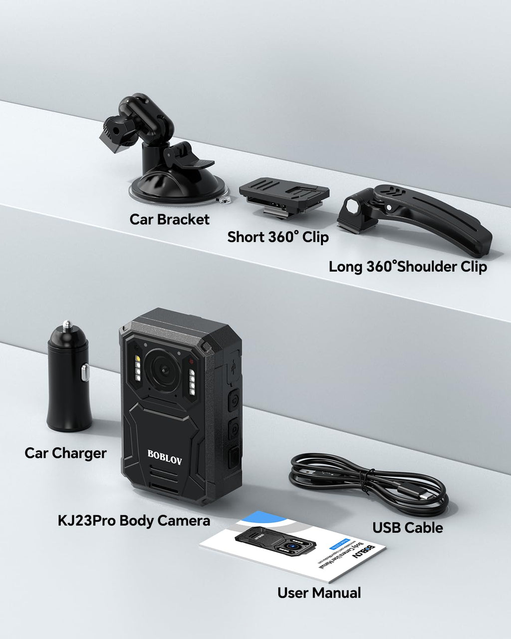 BOBLOV KJ23Pro 2K 128GB Body Worn Camera with Night Vision, 4000mAh Battery