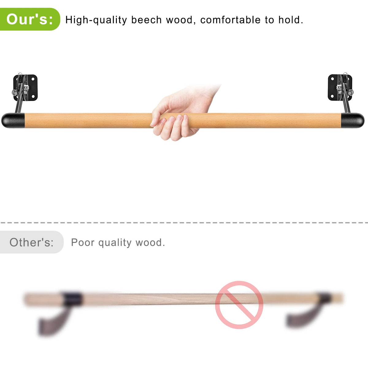Dolibest Space Saver, Ballet Barre, Wall Mounted Traditional Wood Ballet Barre System Stretch/Dance for Home Barre Workout Equipment, Height Adjustable, for Kids and Adults